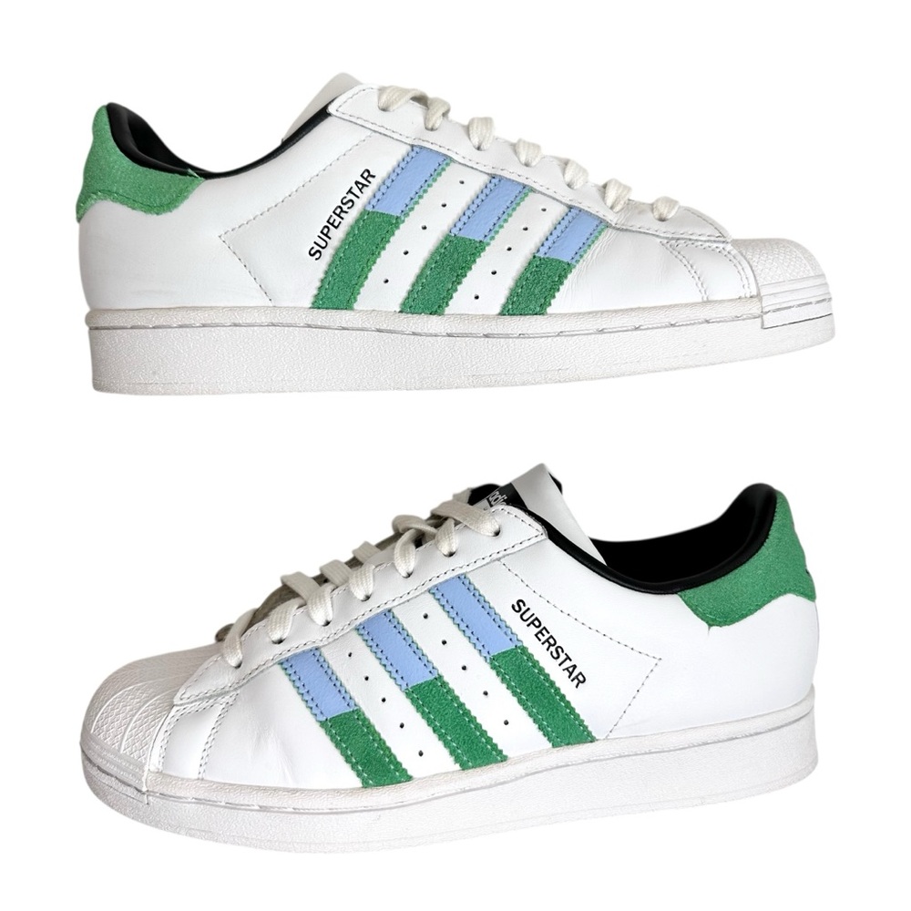 Adidas Superstar Sneakers White Blue Green Shoes SZ 7.5